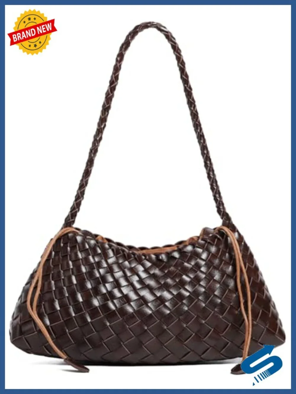 Woven Shoulder Bag Women Vegan Leather Tote Handbag Hobo Purse with Drawstring